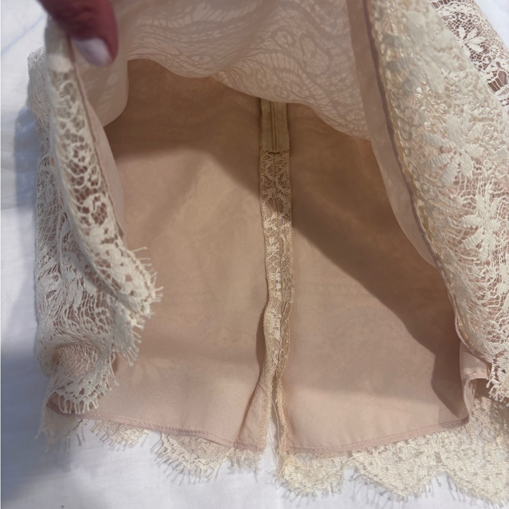 Vintage 90s Ann Taylor Champagne/Ivory Lace Mini Dress 4P - Picture 9 of 16